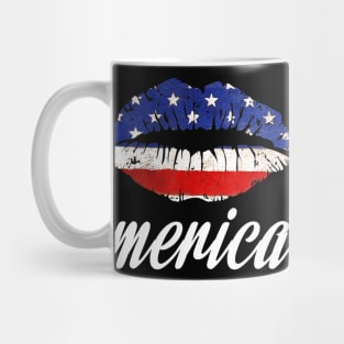 Kiss Lips Merica Funny Love 4th of July American Flag Mug